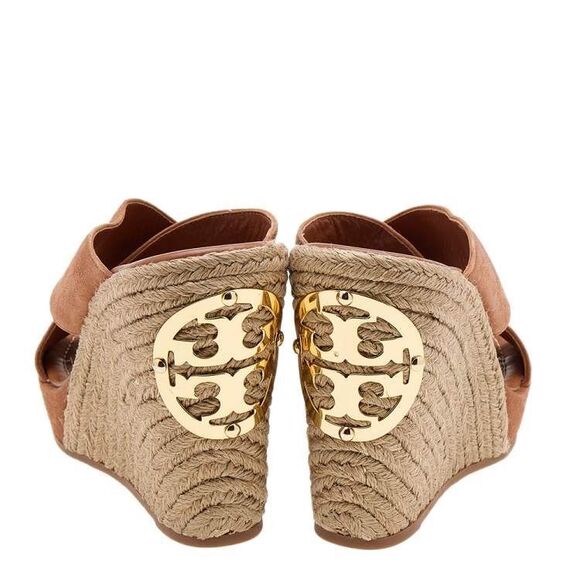 Tory Burch Wedge Espadrille Sandal Brown Suede Slip On Size 6 - Picture 2 of 11